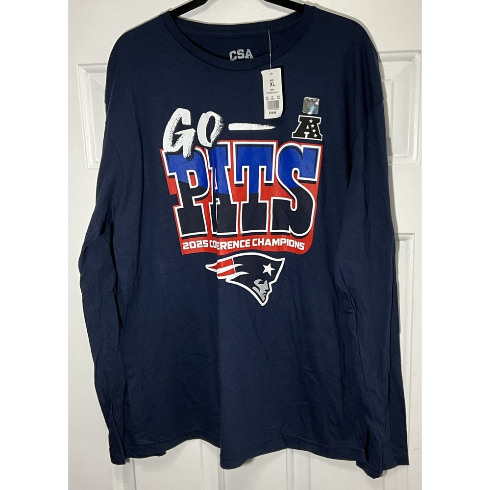 NFL Football New England Patriots 2025 AFC Champions Blue Long Sleeve Men's XL